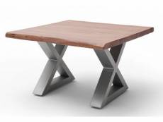 Table basse en bois d'acacia massif noyer / acier inoxydable