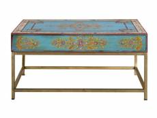 Table basse en bois de manguier / fer coloris doré / multicolore - longueur 90 x profondeur 60 x hauteur 46 cm