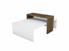 Table basse nestoda l80xp50cm blanc et bois foncé