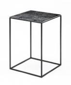 Table basse Slim Irony Art / 31 x 31 x H 46 cm - Plateau verre effet métal fondu - Zeus noir en métal