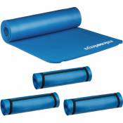 Tapis de yoga en lot de 4, 1 cm d'épaisseur, ménage le dos et les articulations, avec sangle, 60 x 180 cm, bleu
