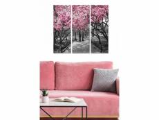 Triptyque fabulosus l70xh50cm motif allée de cerisiers en fleurs gris et rose