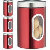 4x bocaux en métal, couvercle, fenêtre de visualisation, 1,4L, café, farine, pâtes, boîte de conservation, rouge