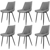 6× Chaise de Salle à Manger Toile technique et jambe de fer rayures verticales(gris clair)charge 120 kg, pour salon, chambre