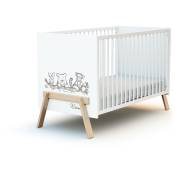 AT4 - Lit bébé en bois canaille Winnie Blanc et Hêtre 60 x 120 cm - Blanc et Hêtre