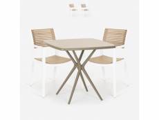 Ensemble 2 chaises et 1 table carrée beige 70x70cm polypropylène jardin bar extérieur clue