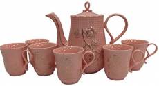 Ensemble de 8 théières et tasses en porcelaine rose