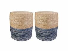 Estany - lot de 2 poufs ronds tressés naturel et bleu