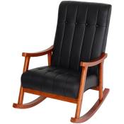 Fauteuil à bascule HHG 624, fauteuil à bascule Fauteuil relax Similicuir noir, piétement aspect noyer - black