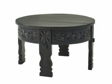 Finebuy table basse de salon bois massif ronde noir | petite table de canapé | design table d'appoint style orientale