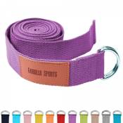 Gorilla Sports - Sangle de Yoga 100% coton - Sangle pour étirements - Fermetures en métal - 11 coloris - Couleur : violet - violet