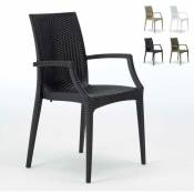 Grand Soleil - Lot de 20 chaises de jardin accoudoirs fauteuils bar café restaurant polyrotin Bistrot Arm Couleur: Noir