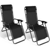 Idmarket - Lot de 2 fauteuils de jardin inclinables relax grand confort noir - Noir
