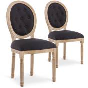 Intensedeco - Lot de 2 chaises médaillon capitonnées Louis xvi tissu Noir - Noir