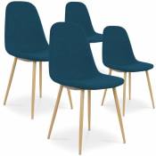Intensedeco - Lot de 4 chaises scandinaves Bali tissu bleu canard - Bleu canard