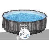 Kit piscine tubulaire ronde Bestway Steel Pro Max décor bois 3,66 x 1,00 m + Kit d'entretien Deluxe