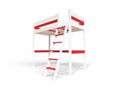 Lit mezzanine bois avec échelle sylvia 90x200 blanc,rouge