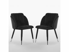 Lot de 2 chaises de salle à manger en velours noir, milano - style vintage & design - salon, chambre