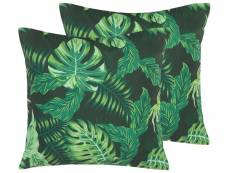 Lot de 2 coussins de jardin à motif feuilles de palmiers 45 x 45 cm funo 224802