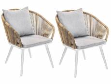 Lot de 2 fauteuil de jardin en résine tressée structure alu blanc + coussin chiné gris-beige maldives - jardiline