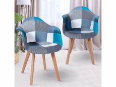 Lot de 2 fauteuils scandinaves sara motifs patchworks bleus