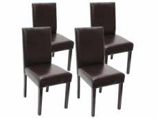 Lot de 4 chaises de séjour littau~ cuir reconstitué, marron, pieds foncés