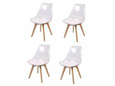 Lot de 4 chaises translucide "joy" avec assise rembourrée - blanc/beige - l 57 x l 50 x h 82 cm