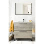 Meuble de salle de bain sur le sol 80 cm Chêne avec lavabo et miroir Chêne clair - Standard