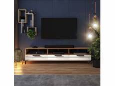 Meuble tv - rikke - 160 cm - chêne wotan / blanc mat - façade 3d
