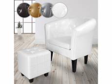 Miadomodo® fauteuil chesterfield avec repose-pied - en simili cuir, avec éléments décoratifs touffetés, blanc - chaise, cabriolet, tabouret pouf, meub