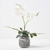 Orchidée artificielle blanche en pot foncé en ciment 42 cm