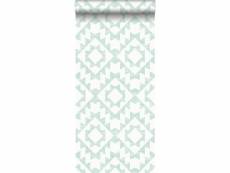 Papier peint tapis marrakech vert menthe pastel clair grisé et blanc mat - 148674 - 53 cm x 10,05 m 148674
