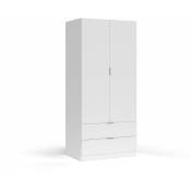 Pegane - Armoire avec 2 tiroirs et 2 portes coloris Blanc en melamine - Dim: 180 x 81 x 52 cm .