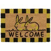 Relaxdays - Paillasson coco, Welcome, lapins, 60x40 cm, tapis d'entrée pour intérieur et extérieur, antidérapant, coloré