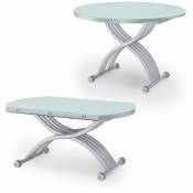 Rima - Table basse relevable extensible ronde blanche