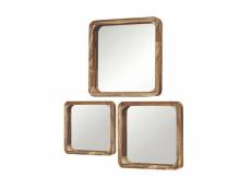 Set de 3 miroirs décoratifs carrés en bois