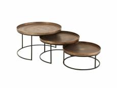 Set de 3 tables gigognes ronde rouk en aluminium cuivré et métal noir 20100991257