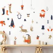 Stickers Noël père noël et ses animaux 60 x 65 cm