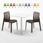 Table carrée 60x60 blanche avec 2 chaises colorées Gruvyer Lemon Couleur: Marron