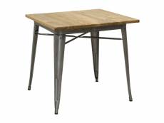 Table carrée industrielle en métal et bois d'orme huilé acier brossé