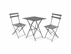 Table de jardin et 2 chaises acier gris