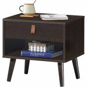 Table de Nuit Scandinave Table de Chevet 50 x 39 x 48,5 cm avec 1 Tiroir et 1 Etagère de Rangement pour Chambre Café - Costway