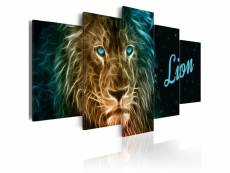 Tableau sur toile en 5 panneaux décoration murale image imprimée cadre en bois à suspendre lion d'or 200x100 cm 11_0002670