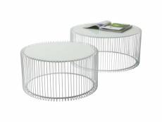 "tables basses rondes wire blanches set de 2 kare design"