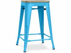 Tabouret de bar design industriel - bois et acier - 61cm - stylix turquoise