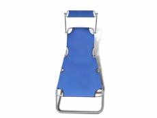 Vidaxl chaise longue pliable avec auvent acier et tissu bleu 41196