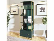 Bibliothèque design avec nombreux rangements coloris vert et doré collection douglas.