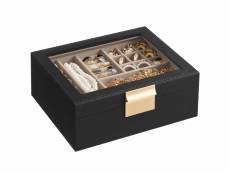 Boîte à bijoux, écrin à accessoires 2niveaux, coffre de rangement, avec plateau amovible, rangement pour bijoux, style moderne, noir graphite et doré