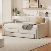 Canapé-lit, canapé-lit avec lit gigogne et tiroirs, beige, 90 x 200 cm (190 cm)
