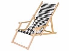 Chaise longue pliable en bois avec accoudoirs et porte-gobelet motif zig-zag [119]